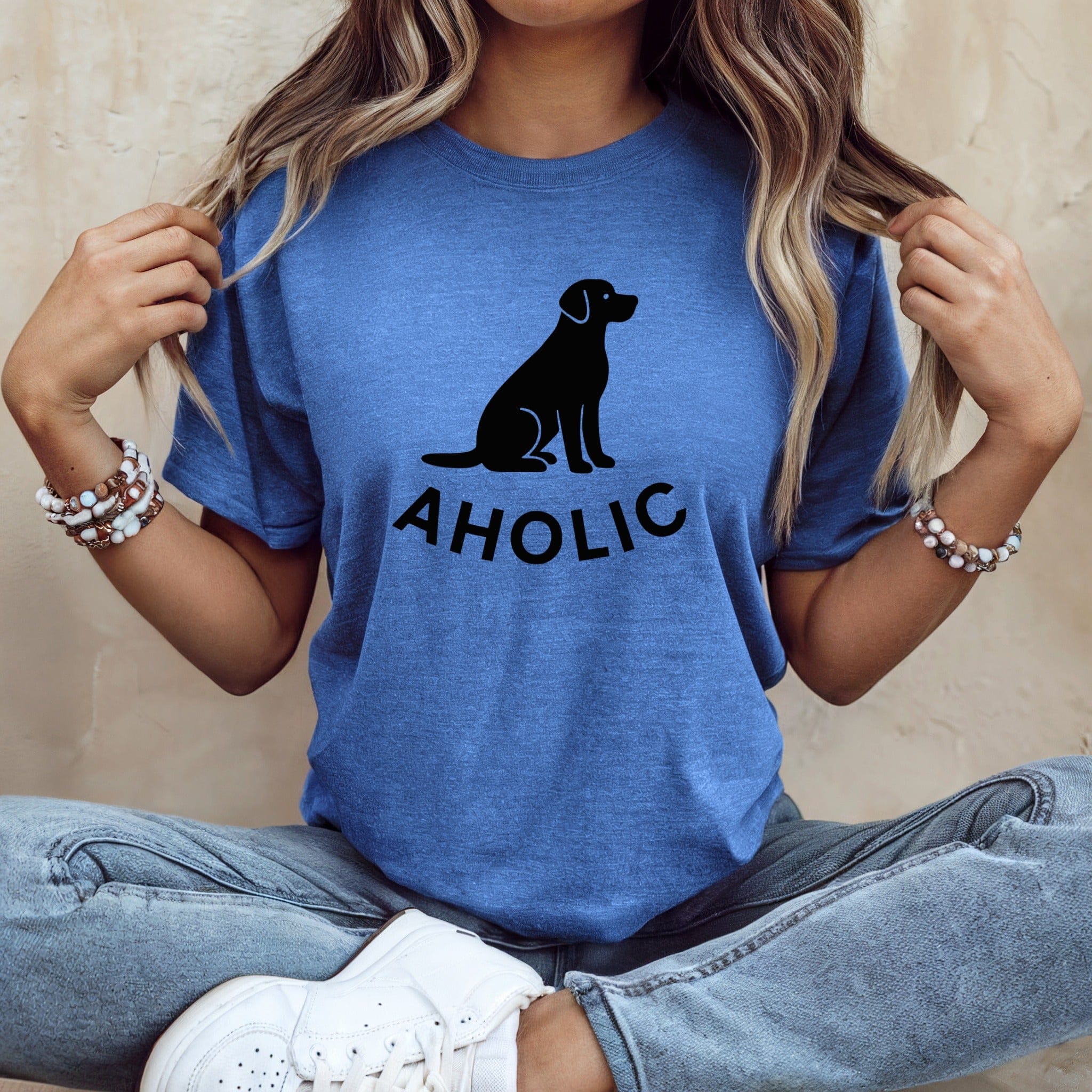 Ahobic Sitting Dog Print Casual Tee