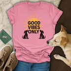 Good Vibes Only Shirt with Sunrise and Dogs Design