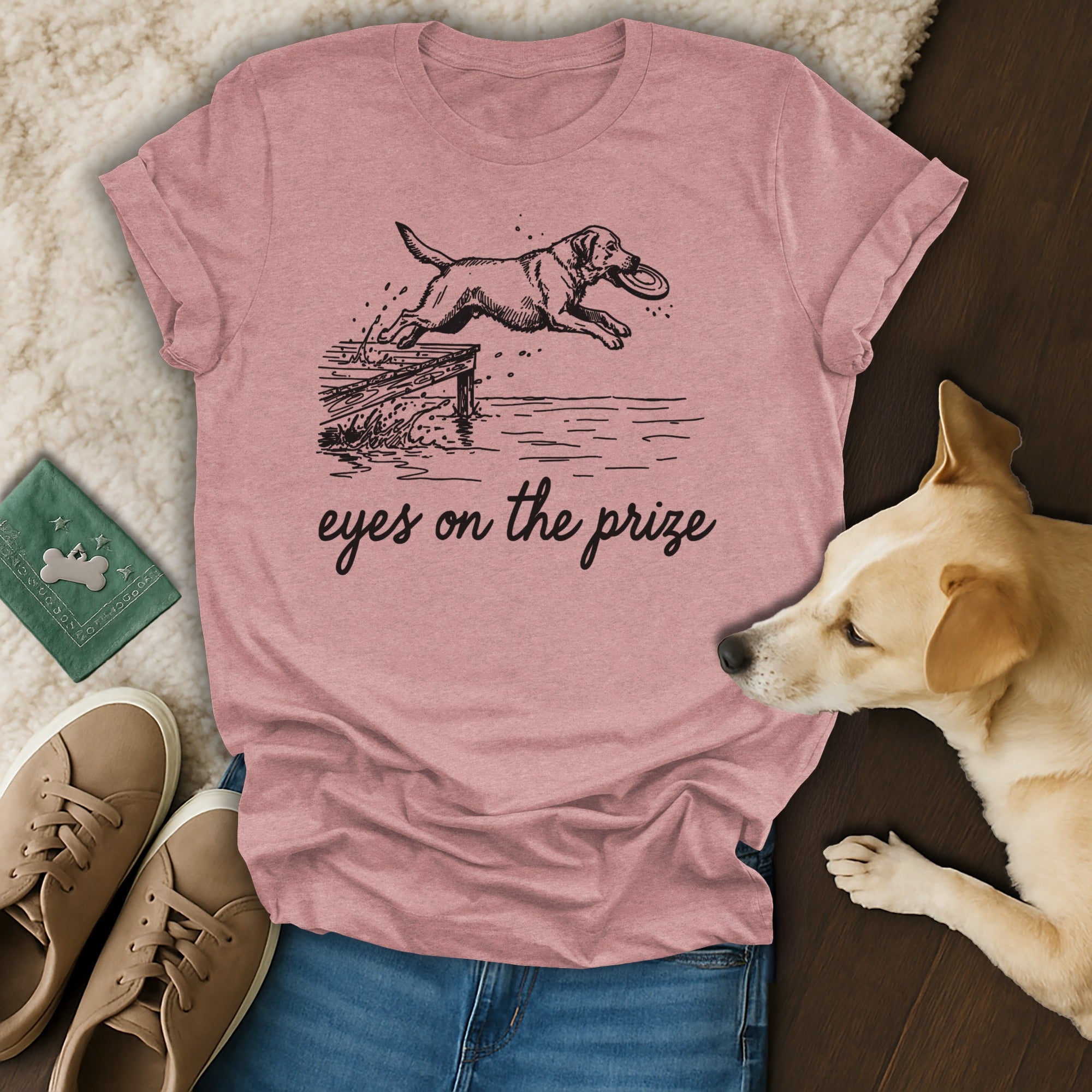 Eyes on the Prize Dog Jumping Graphic Tee Shirt