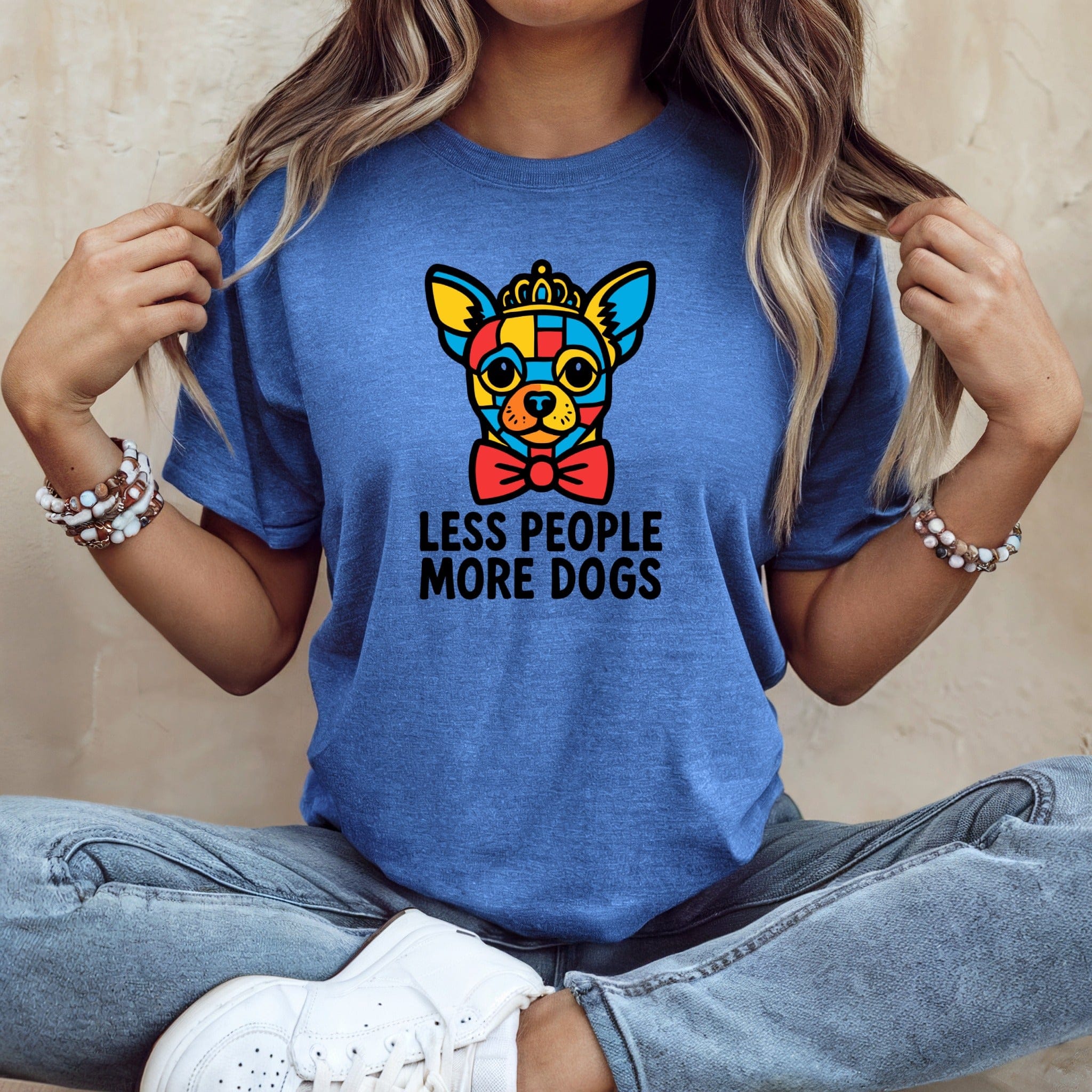 Colorful Talking Dog Graphic Tee Less People More Dogs