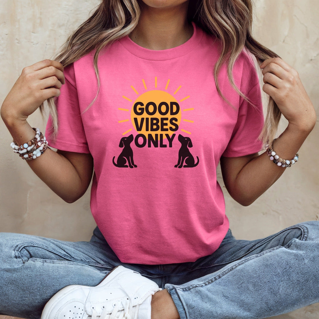 Good vibes only sun and dog pink tee