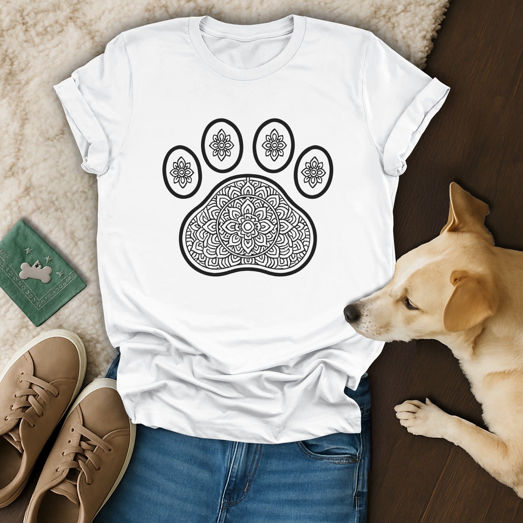 Mandala Paw Print Graphic Design T-Shirt
