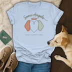 Light blue t-shirt with "Some Angels Have Floppy Ears" text and dog ear graphic.