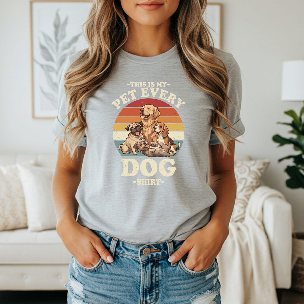 Grey t-shirt with dogs and text: "This is my pet every dog shirt."