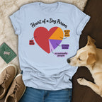 Light blue t-shirt with "Heart of a Dog Person" text and pie chart design.