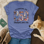 T-shirt celebrating 250 Pawtriots since 1776 with dogs in patriotic attire.