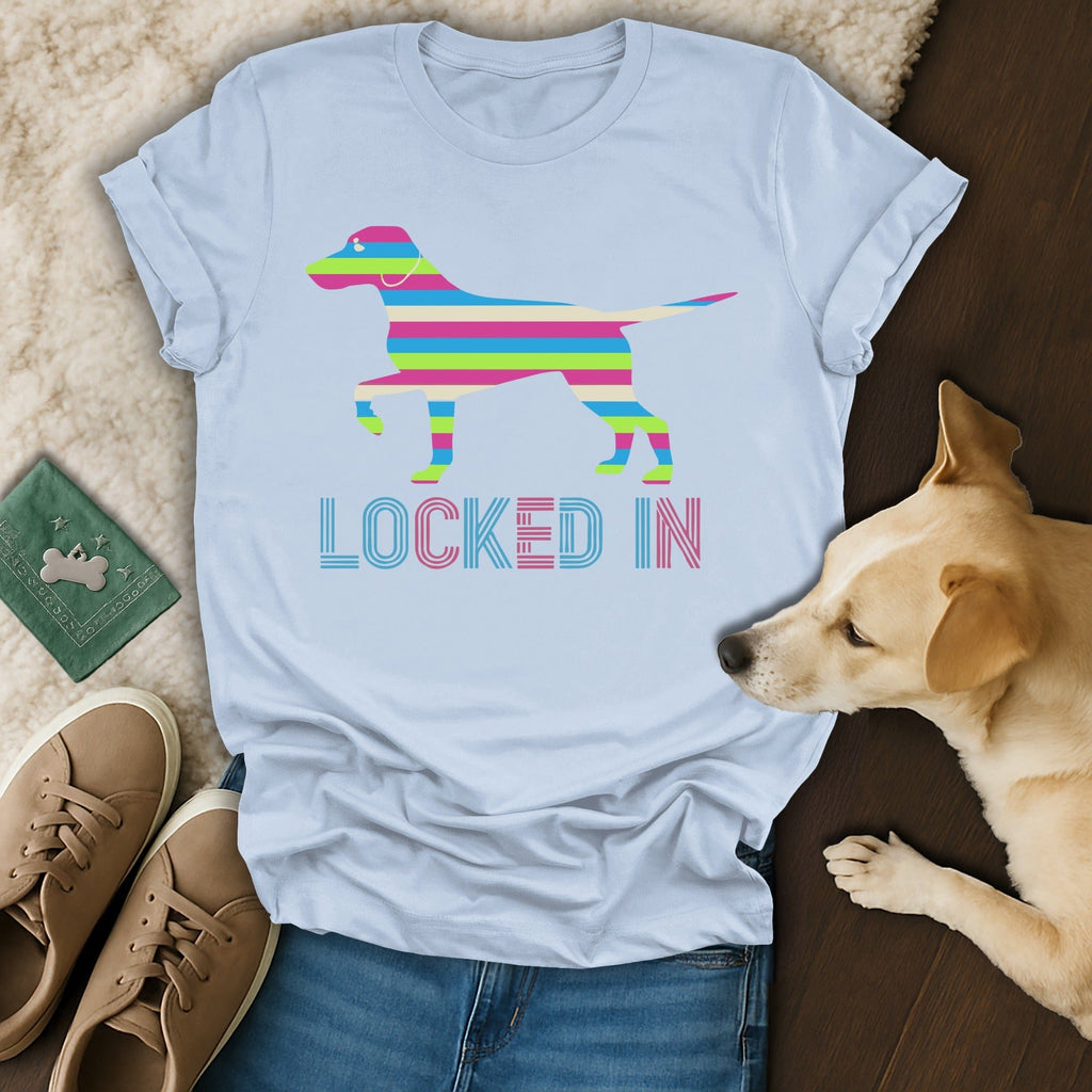 Locked In Colorful Striped Dog Graphic T-Shirt