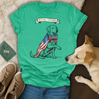 Green t-shirt with patriotic dog graphic and "1776-2026 250" text.