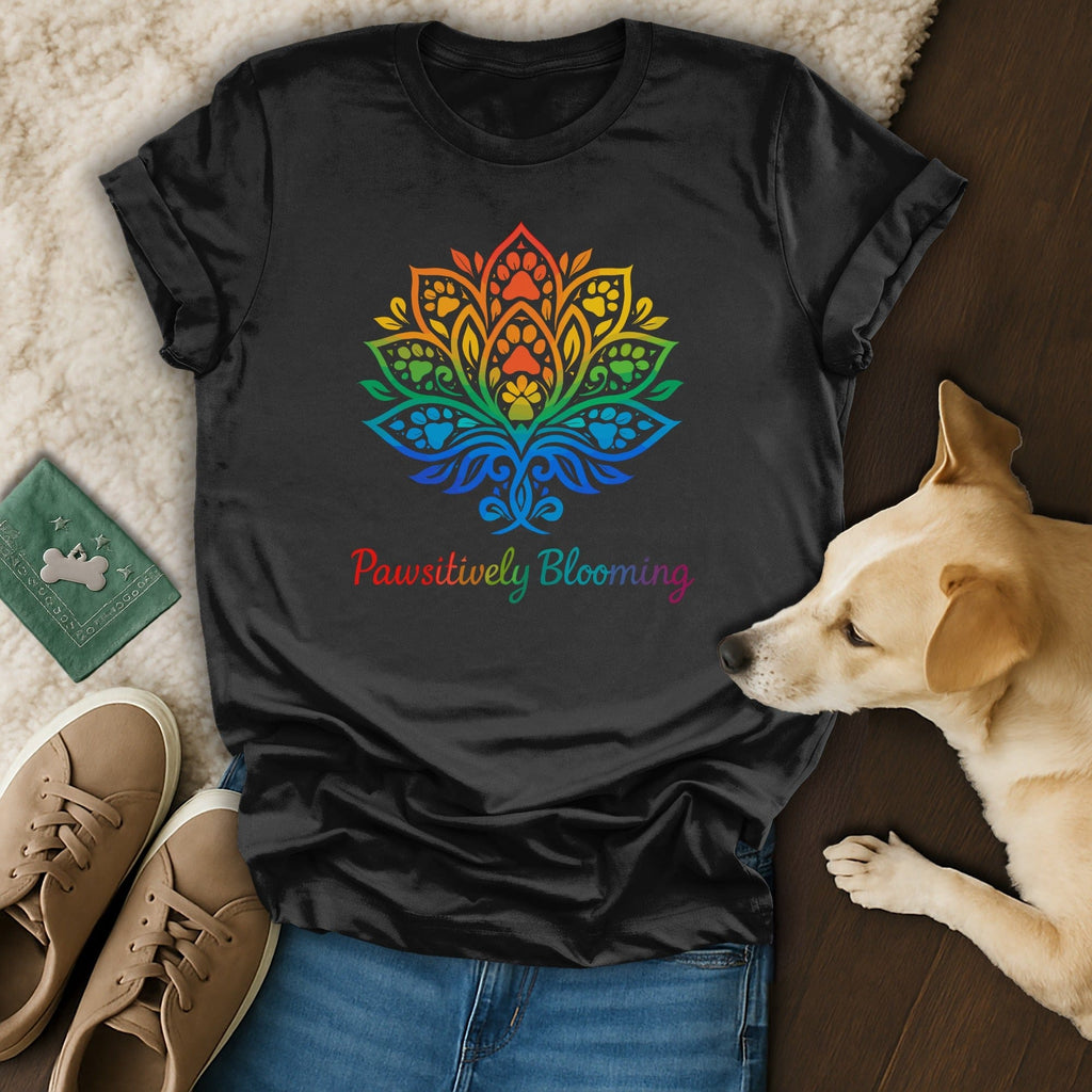 Pawsitively Blooming Rainbow Paw Print Mandala Shirt