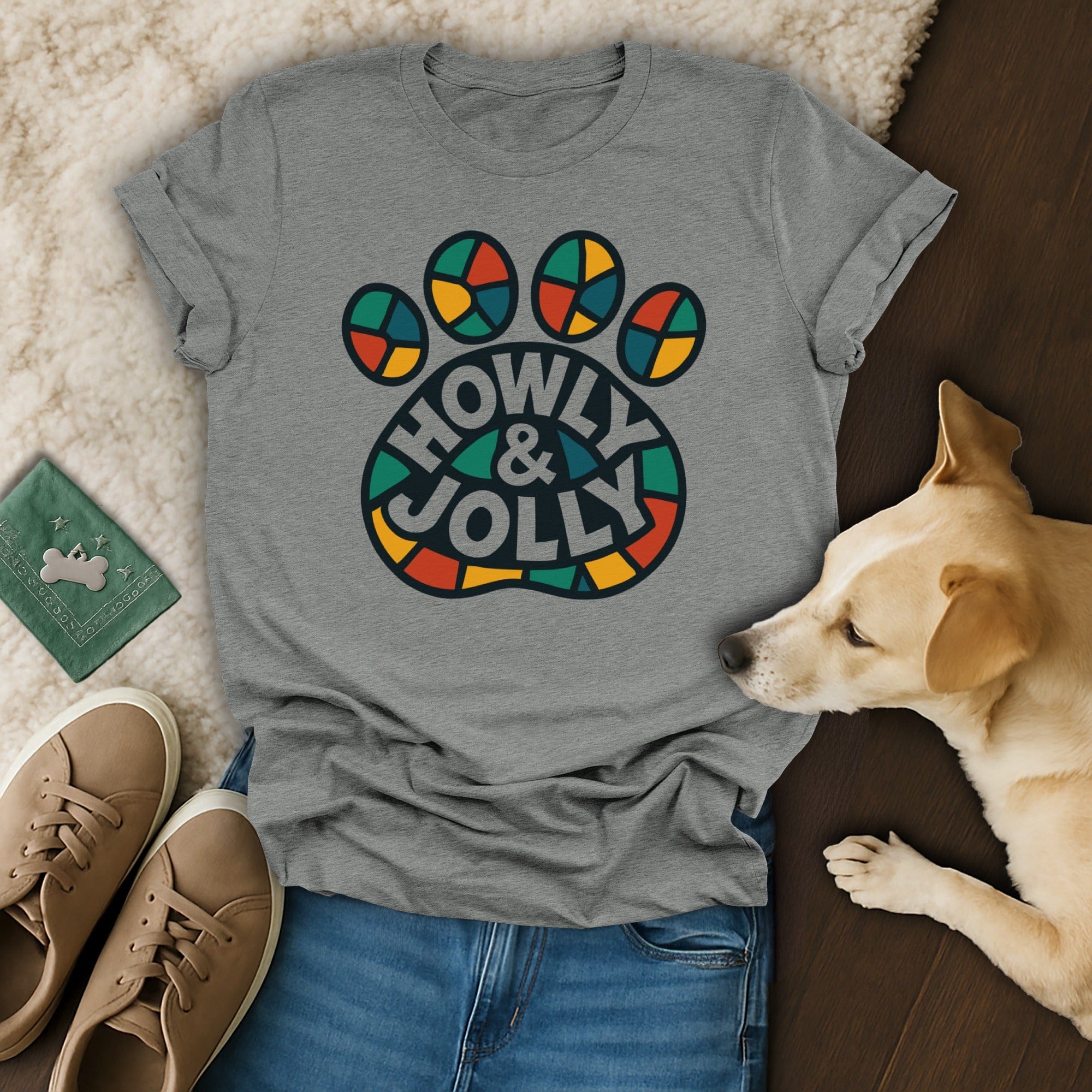 Howly and Jolly Colorful Paw Print Graphic T-shirt