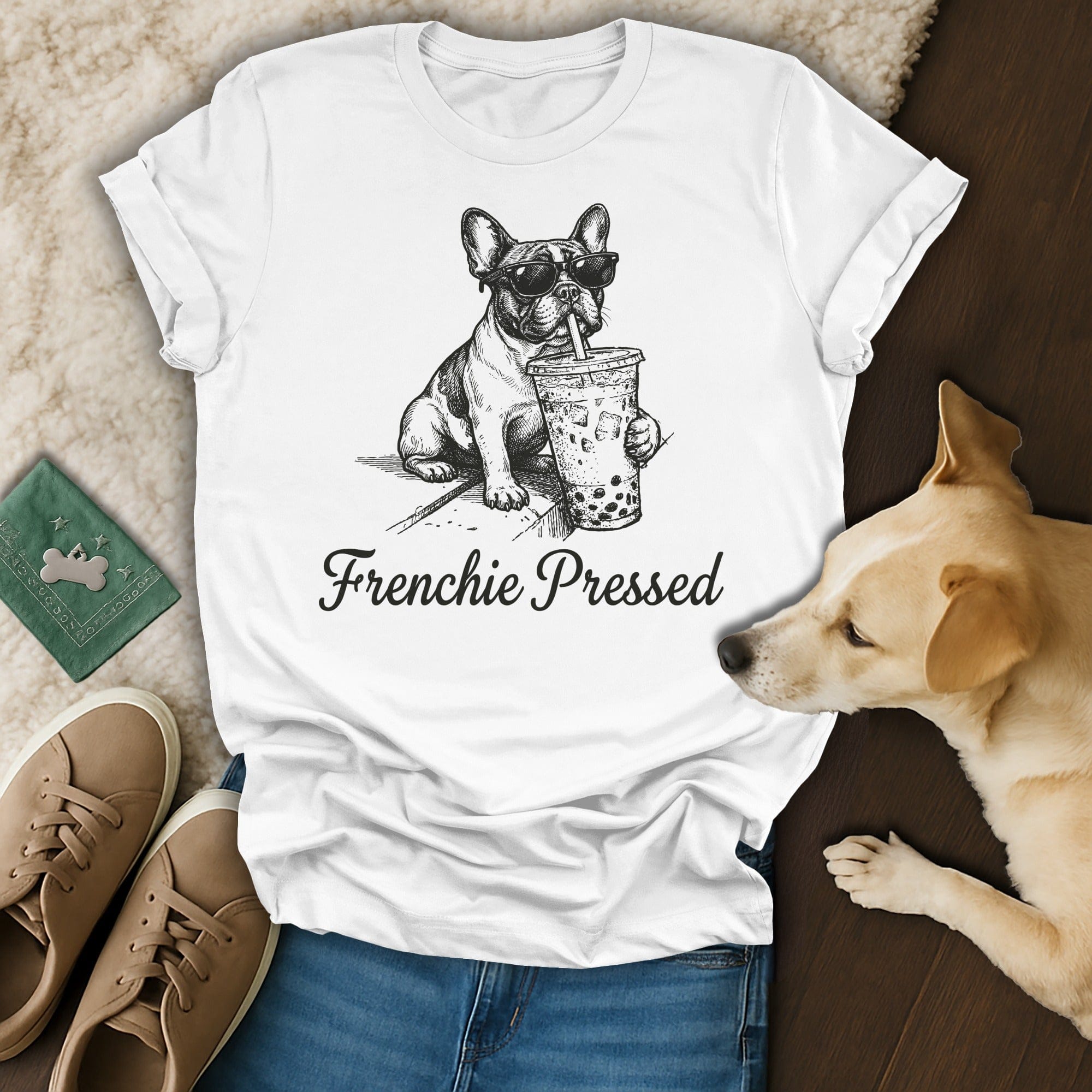 Frenchie Pressed Bubble Tea Dog Sunglasses Fun T-Shirt product type