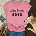 Cute Pink Coffee and Dogs Graphic T-shirt