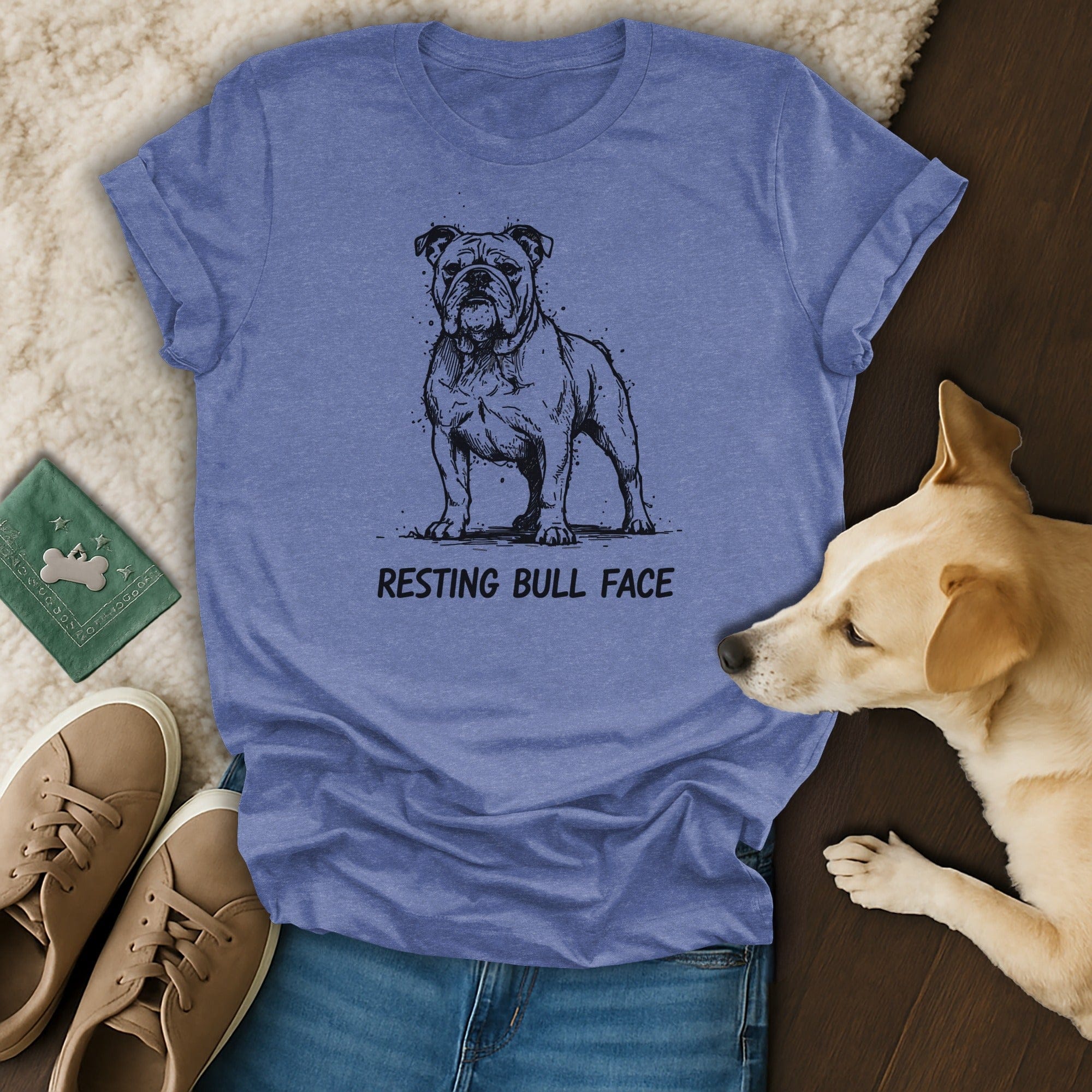 Resting Bull Face Funny Bulldog Graphic T-Shirt