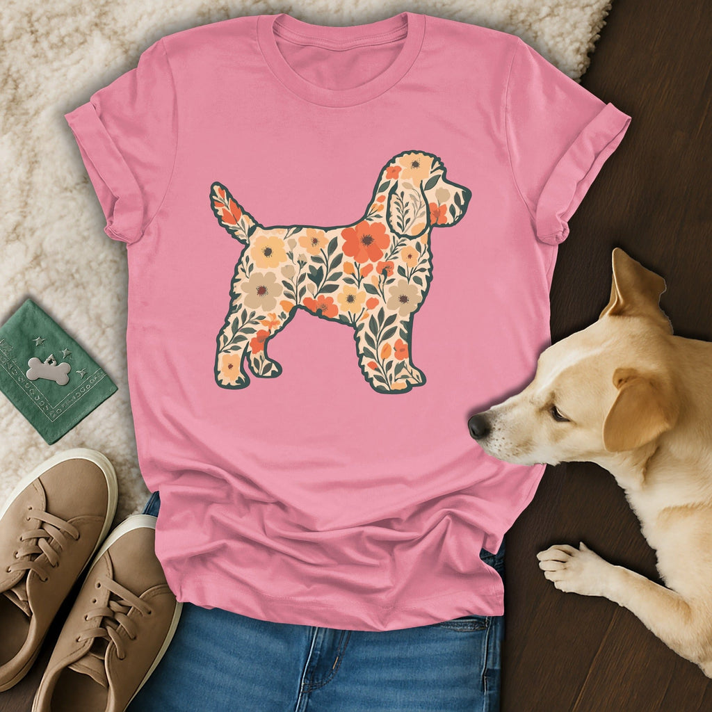 Floral Pattern Dog Graphic on Pink T-Shirt