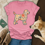 Floral Pattern Dog Graphic on Pink T-Shirt