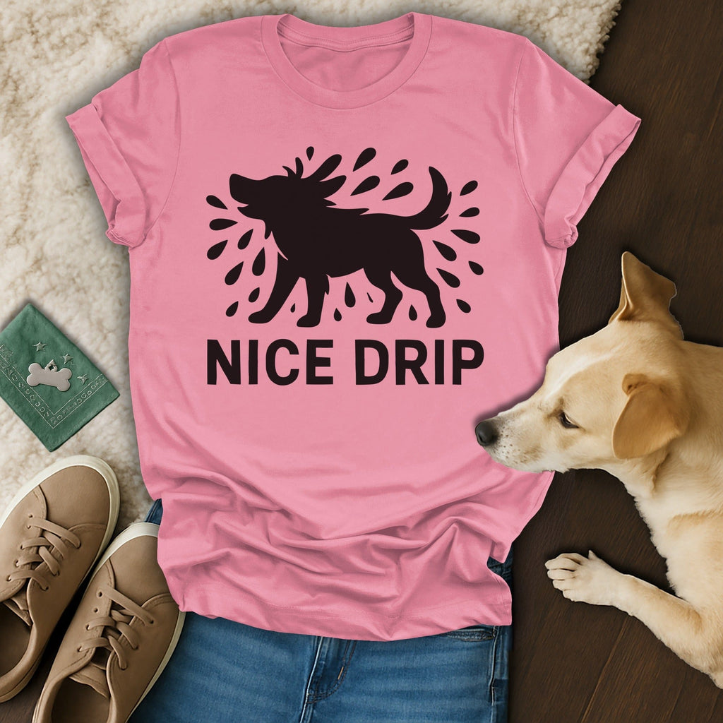 Nice Drip Dog Graphic Pink T-Shirt for Dog Lovers