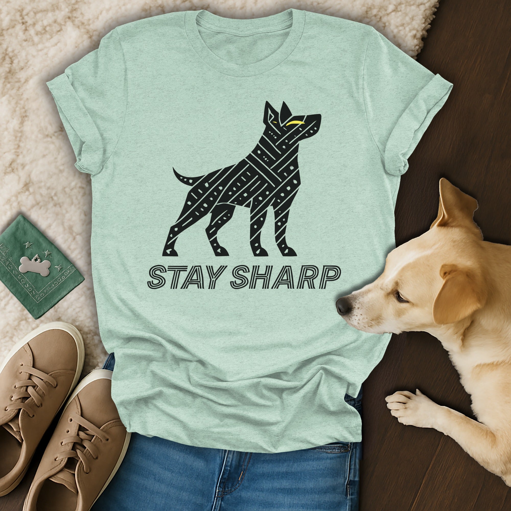 Stay Sharp Dog Silhouette Graphic Tee Shirt