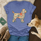 Floral Dog Silhouette Graphic on Blue Shirt Item
