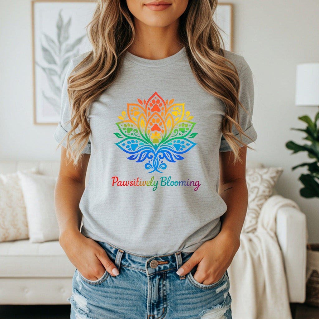 Pawsitively Blooming Rainbow Graphic Tee Shirt