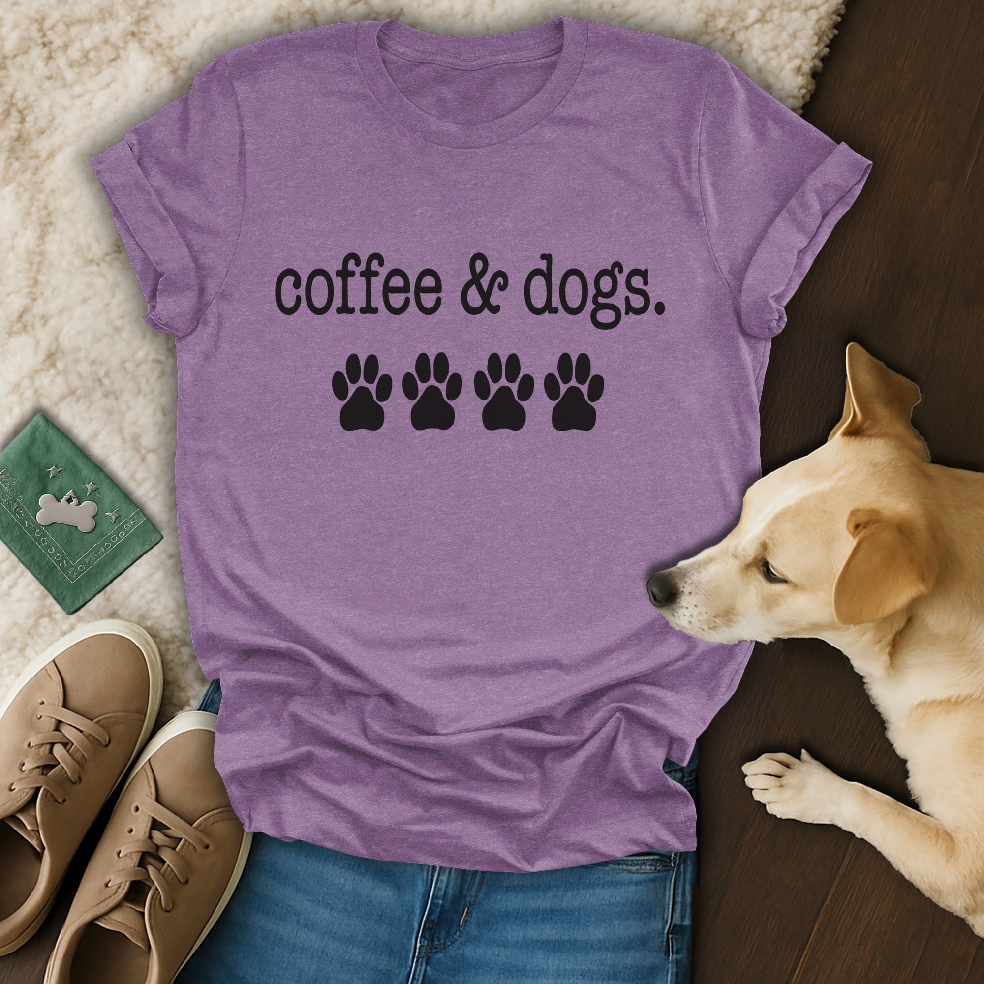 Coffee & Dogs Paw Print Casual Tee for Dog Lovers
